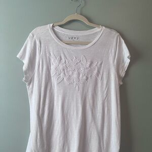 LOFT White Short Sleeve Tee with Textured Design